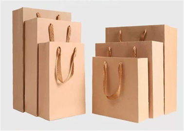 CMYK Color Printed Brown Kraft Paper Gift Bags , Twist Rope Paper Bags